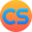 Logo: A gradient orange circle with the textured light blue initials CS