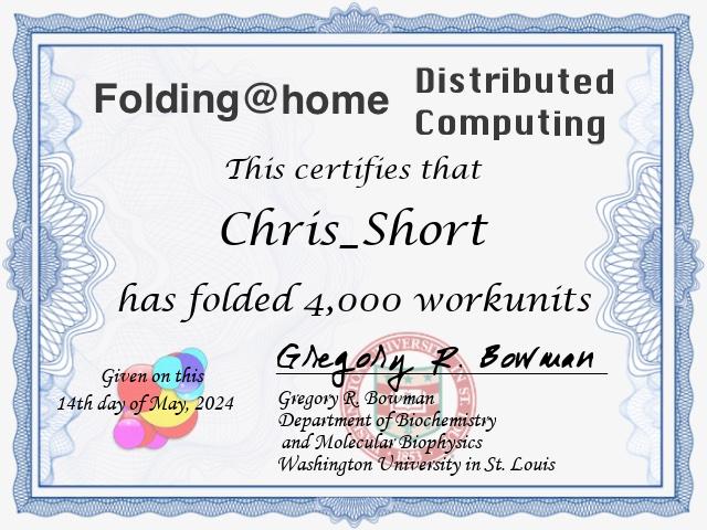 Folding@Home Certificate for 4,000 Work Units